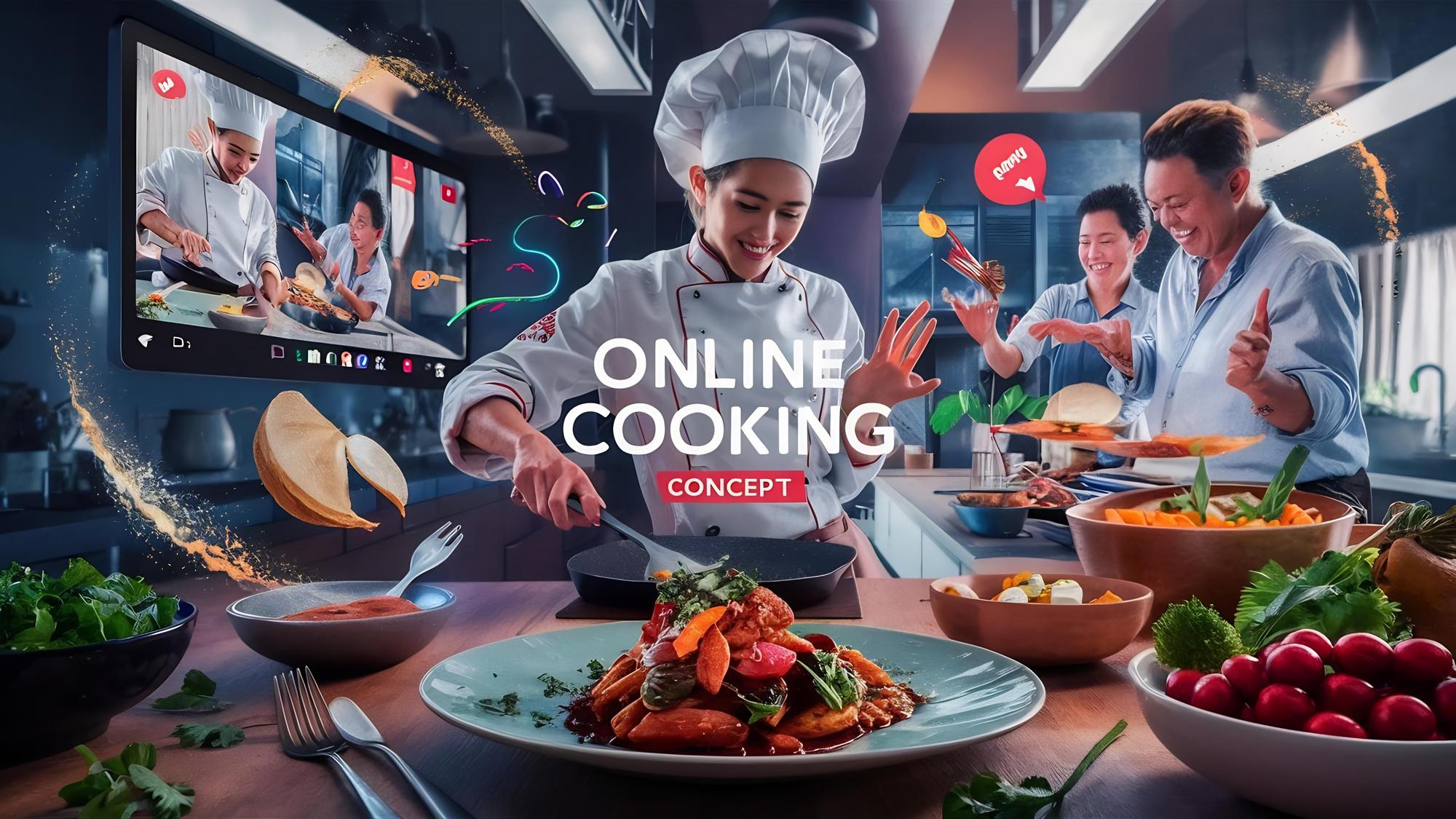 Classe virtuale con chef che mostra tecniche